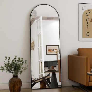 HARRITPURE 58"x18" Arched Full Length Mirror Free Standing Leaning Mirror Hanging Mounted Mirror Aluminum Frame Modern Simple Home Decor for Living Room Bedroom Cloakroom, Black