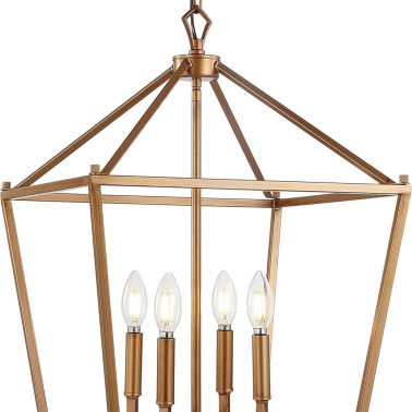 JONATHAN Y JYL7437B Pagoda Lantern Dimmable Adjustable Metal LED Pendant Classic Traditional Farmhouse Dining Room Living Room Kitchen Foyer Bedroom Hallway, 16 in, Antique Gold